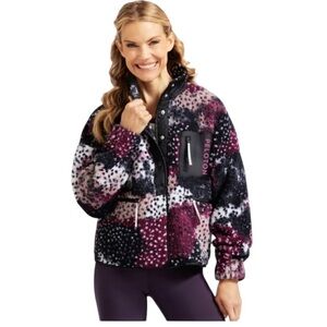 Peloton Caviar Camo Snap Sherpa Jacket in Spotted Purple Black Women’s Size L
